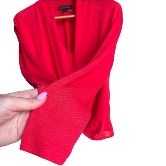 Sanctuary Women’s Cherry Red Gathered Knot Soft Knit Plunge Neck Sweater, Small - Picture 5 of 10